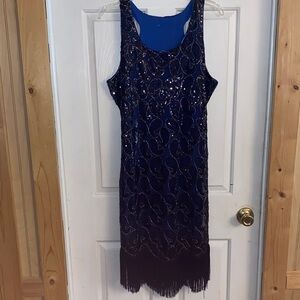 VTG 20’s style Gatsby Flapper Charleston tassel DecoSequin Fringe dress, size L.